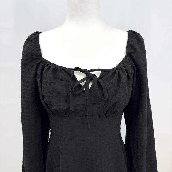 Lulus Milkmaid Babydoll Dress M Black Tie Neck Y2K Long Sleeve Renaissance Fairy - Picture 2 of 8